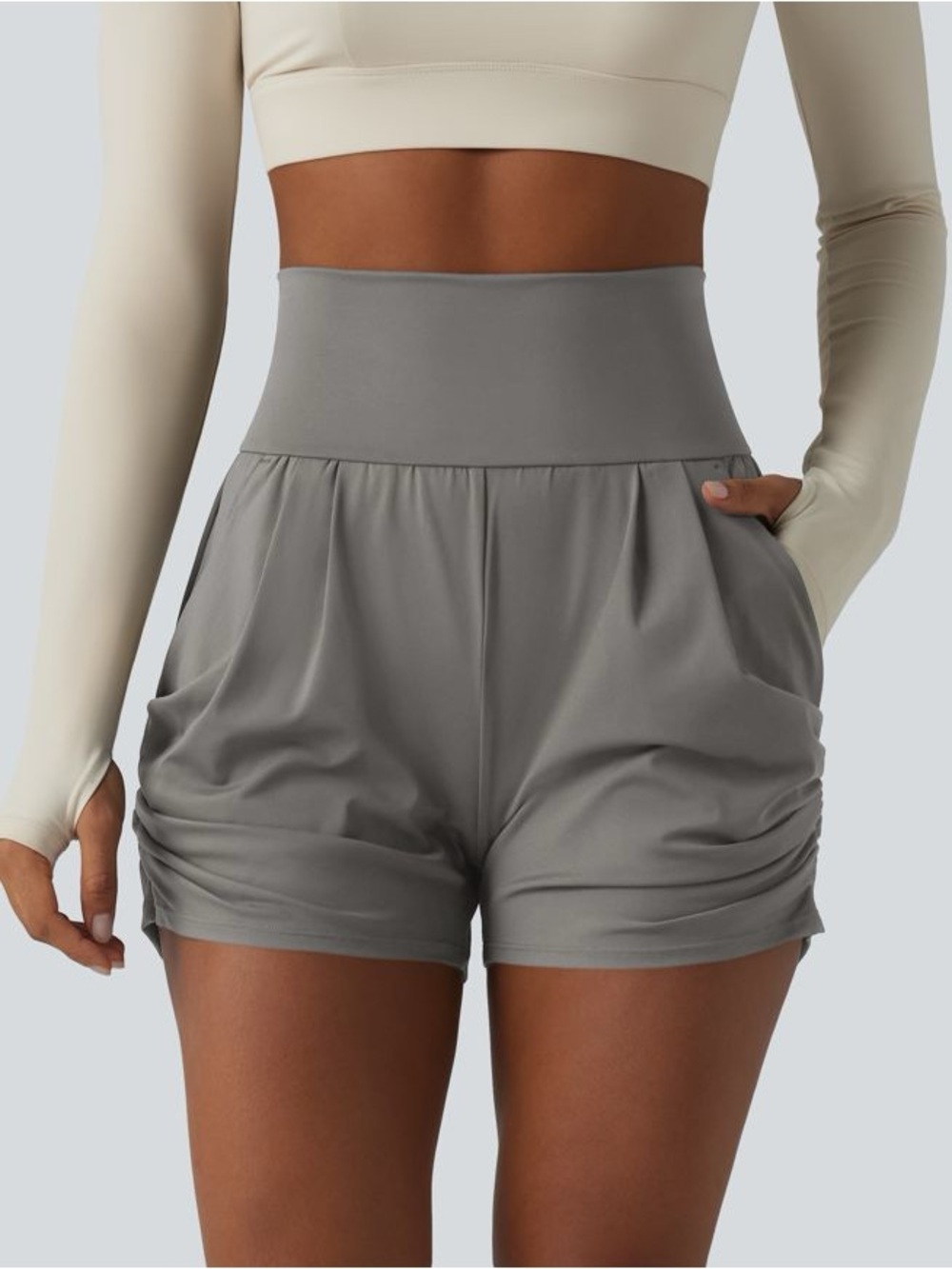 Halara SoftlyZero™ Airy High Waisted Ruched InstantCool Yoga Shorts 3'' with Poc